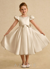 Azazie Pearl Champagne Ball-Gown Pleated Matte Satin Dress champagne