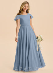 Azazie Cady Junior Dusty Blue A-Line Pleated Chiffon Dress dusty_blue