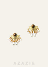 Tiger Eye & Freshwater Pearl Fan Drop Earrings