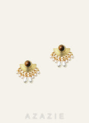 Tiger Eye & Freshwater Pearl Fan Drop Earrings