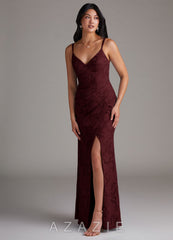 Azazie Leo Cabernet Sheath Pleated Floral Burnout Dress cabernet