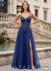 Milliener Navy Tulle Flowers Prom Dress navy