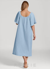 Ruffled Bow Short Sleeve Cotton Pajama Dress sky_blue