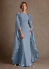 Azazie Artemisia Dusty Blue Sheath Lace Chiffon Dress