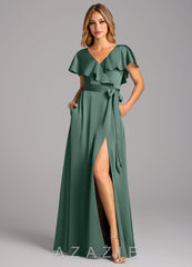 Azazie Lainey Eucalyptus A-Line with Pockets Stretch Satin Dress eucalyptus