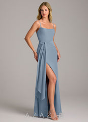 Azazie Tahlia Dusty Blue A-Line with Belt Chiffon Dress dusty_blue