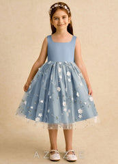 Azazie Bean Dusty Blue Ball-Gown Bow Tulle Dress