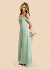 Azazie Lilly Junior Agave A-Line Pleated Chiffon Dress agave