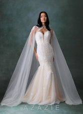 Azazie Chelley Diamond White Champagne Mermaid Strapless Tulle Dress