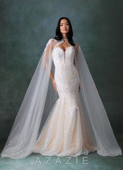 Azazie Chelley Diamond White Champagne Mermaid Strapless Tulle Dress