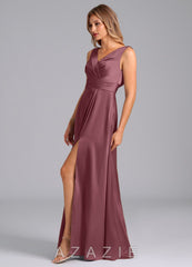 Azazie Karina Desert Rose A-Line Pleated Stretch Satin Dress desert_rose