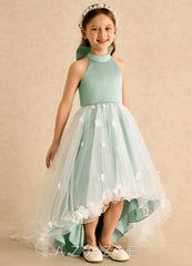 Azazie Cerra Agave A-Line Pleated Tulle Dress agave