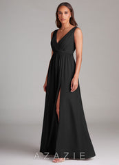 Azazie Tanicia Black A-Line Pleated Chiffon Dress black
