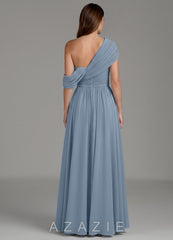 Azazie Nyah Dusty Blue A-Line Off the Shoulder Chiffon Dress dusty_blue