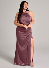 Azazie Jemma Amethyst Sheath Pleated Stretch Satin Dress amethyst