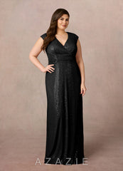 Azazie Sacramento Black A-Line Ruched Sequins Dress black