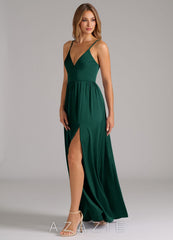 Azazie Aaida Emerald A-Line Corset Stretch Satin Dress emerald