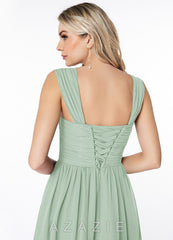 Azazie Angie Agave A-Line Corset Chiffon Dress agave