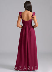 Azazie Denisse Burgundy A-Line Ruched Chiffon Dress burgundy