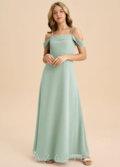 Azazie Anselie Junior Agave A-Line Off the Shoulder Chiffon Dress agave