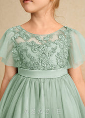 Azazie Queenie Agave A-Line Lace Dress agave