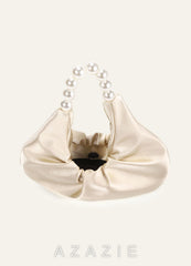 Satin Pearl Handle Ruched Handbag champagne