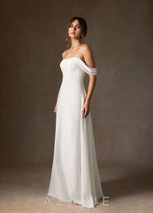 Azazie Ava Wedding Dress Diamond White A-Line Off the Shoulder Stretch Chiffon Dress diamond_white