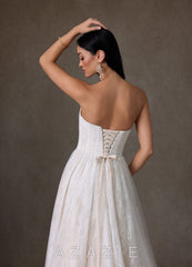 Azazie Adriana Diamond White Champagne A-Line Strapless Lace Dress