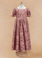 Azazie Joss Dusty Rose A-Line with Sleeves Floral Burnout Dress dusty_rose