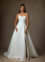 Azazie Adimaris Diamond White A-Line Satin Dress diamond_white