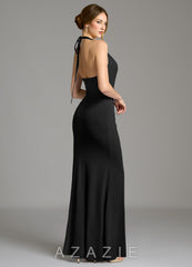 Azazie Gwyneth Black Mermaid Pleated Premium Stretch Jersey Dress black