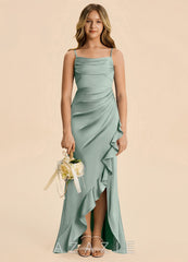 Azazie Mia Junior Agave Mermaid Pleated Stretch Satin Dress agave