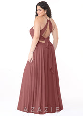 Azazie Evalleen Amethyst A-Line Pleated Chiffon Dress amethyst