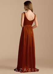 Azazie Keyla Auburn A-Line Pleated Metallic Satin Dress auburn