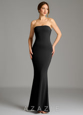 Azazie Shaniya Black Mermaid Strapless Premium Stretch Jersey Dress