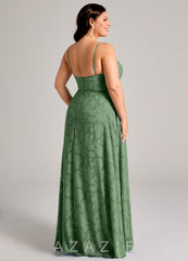 Azazie Moira Eucalyptus A-Line Side Slit Floral Burnout Dress eucalyptus