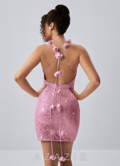 Josephine Light Pink Sequin Floral Cross Back Mini Dress