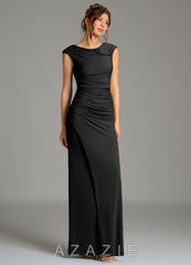 Azazie Chantal Black Mermaid Pleated Premium Stretch Jersey Dress black