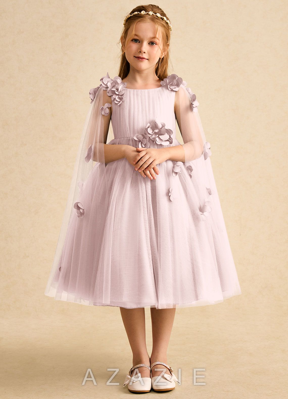 Azazie Staria Blushing Pink Ball-Gown Ruched Tulle Dress