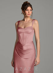 Azazie Mela Dusty Rose Sheath Corset Stretch Satin Dress dusty_rose