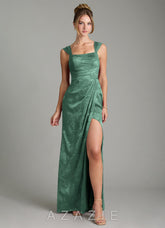 Azazie Kaelis Eucalyptus Mermaid Pleated Floral Jacquard Burnout Dress