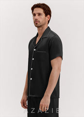 Men's Satin Short Sleeve Pajama Set black