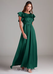 Azazie Daphne A-Line Ruched Stretch Satin Floor-Length Dress emerald