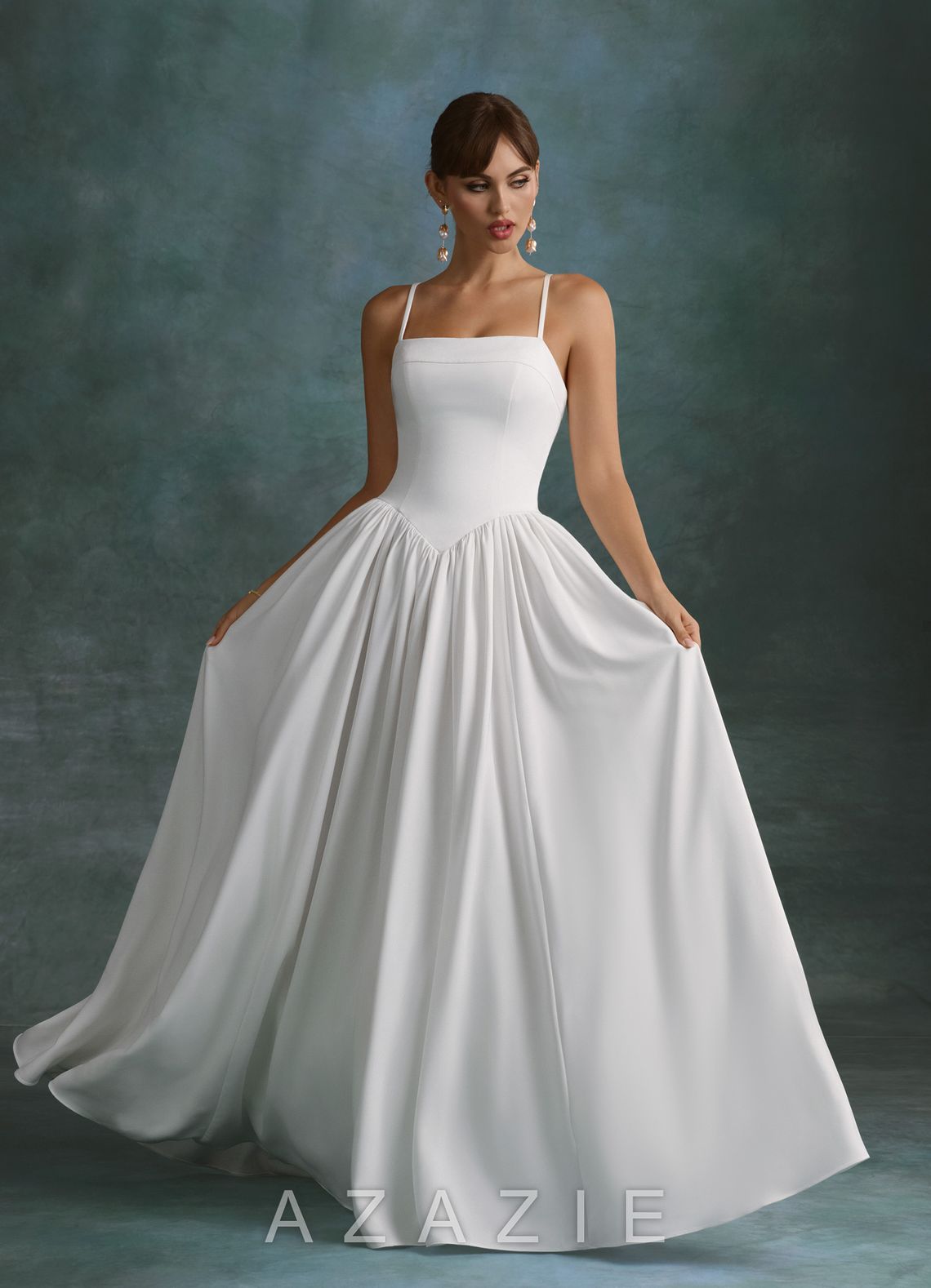 Azazie Gayle Diamond White A-Line Strapless Crepe Back Satin Dress