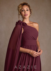 Azazie Lancaster Cabernet A-Line One Shoulder Chiffon Dress cabernet