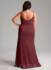 Azazie Deandra Cabernet Mermaid Pleated Stretch Satin Dress cabernet