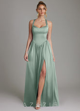 Azazie Francis Agave A-Line Corset Stretch Satin Dress