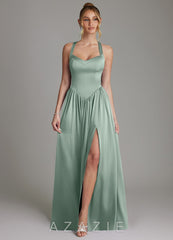 Azazie Francis Agave A-Line Corset Stretch Satin Dress