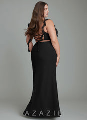 Azazie Jessamine Black Mermaid Corset Chiffon Dress black