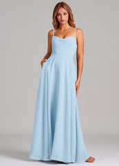 Azazie Elle Sky Blue A-Line Pleated Chiffon Dress